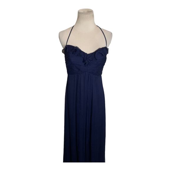 Amsale Navy Blue Silk Halter Maxi Formal Dress Size 6 - Picture 12 of 14